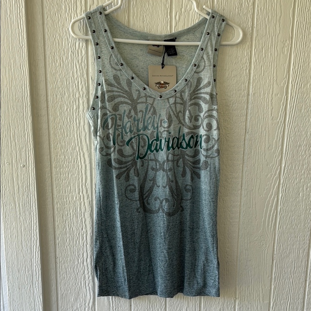 New Harley-Davidson Motor Clothes Blue Gray Graphic Tank Top sz L